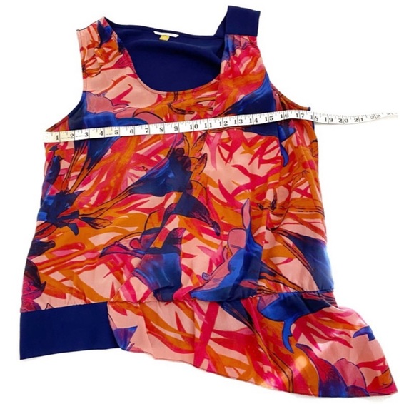 Anthropologie Leifsdottir Multicolor Malva Floral Asymmetric Hem Silk Top,Size 8 - Picture 8 of 11